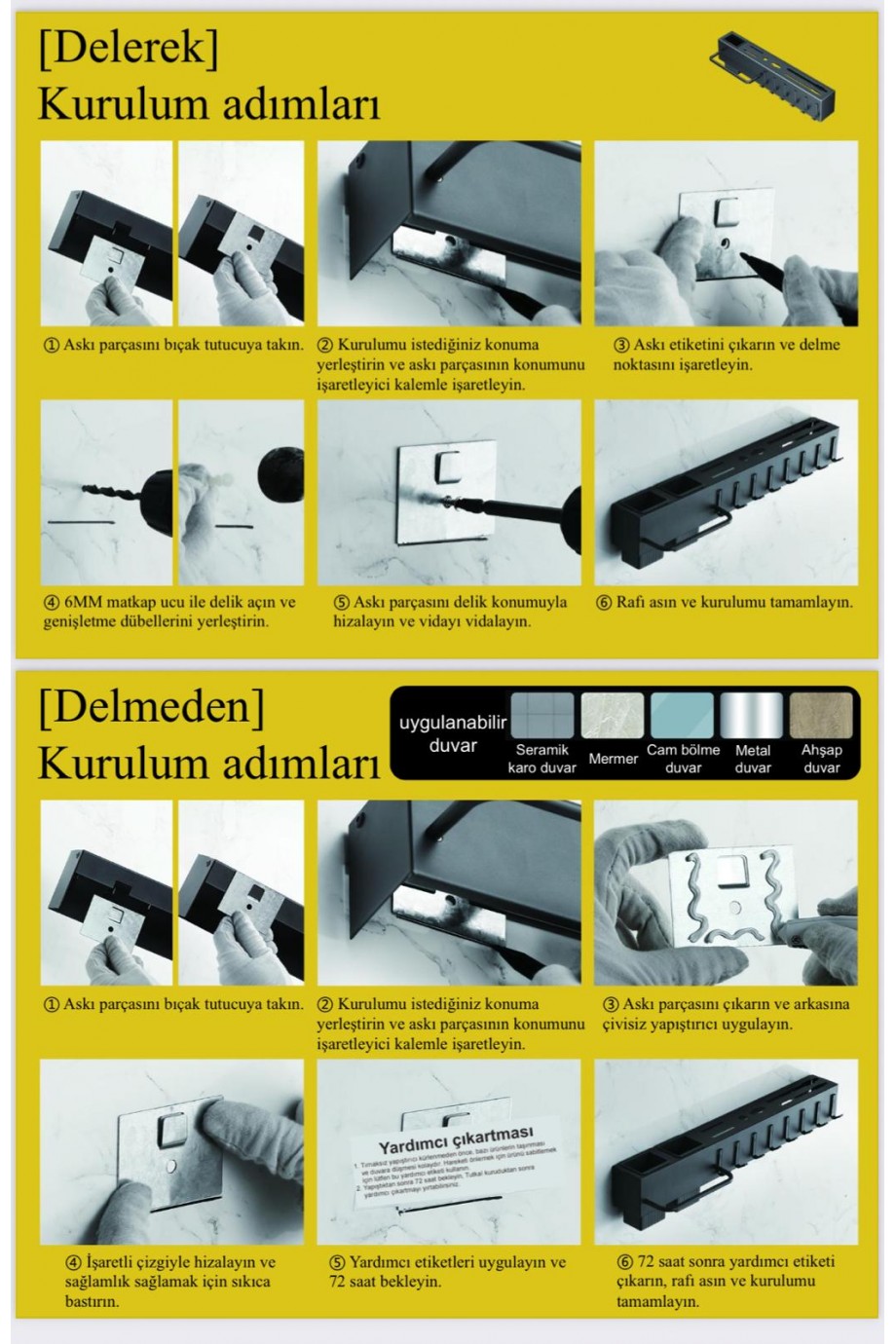 50 cm Mutfak Rafı Askılık Duvara Monte Kendinden Yapışkanlı Düzenleyici Delmeden Montaj