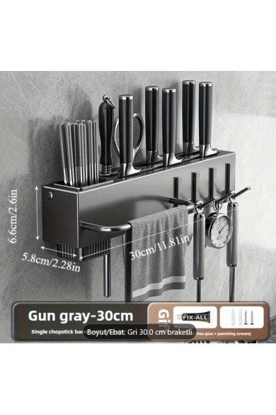 30 cm Mutfak Rafı Askılık Duvara Monte Kendinden Yapışkanlı Düzenleyici Delmeden Montaj
