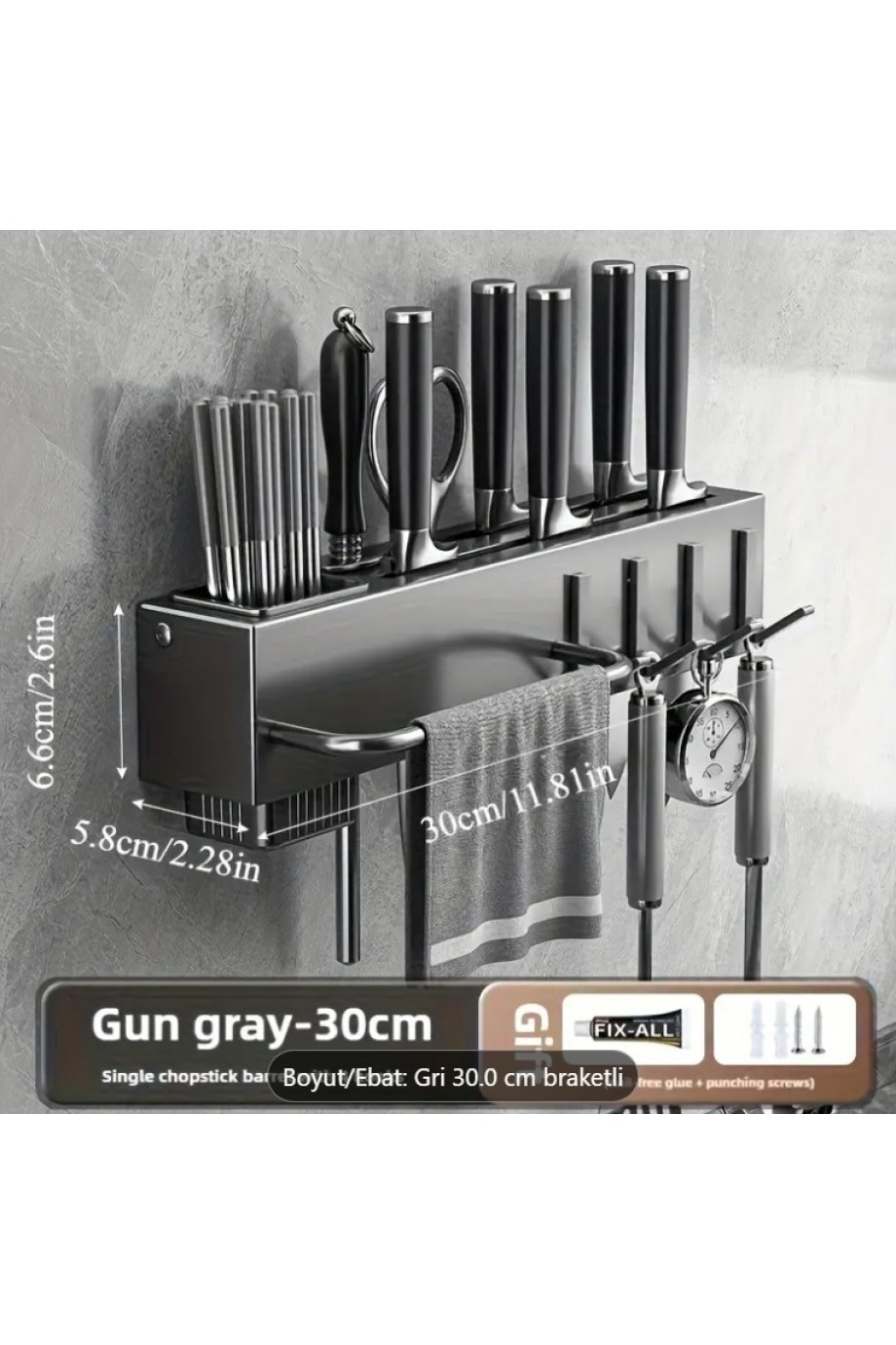 30 cm Mutfak Rafı Askılık Duvara Monte Kendinden Yapışkanlı Düzenleyici Delmeden Montaj