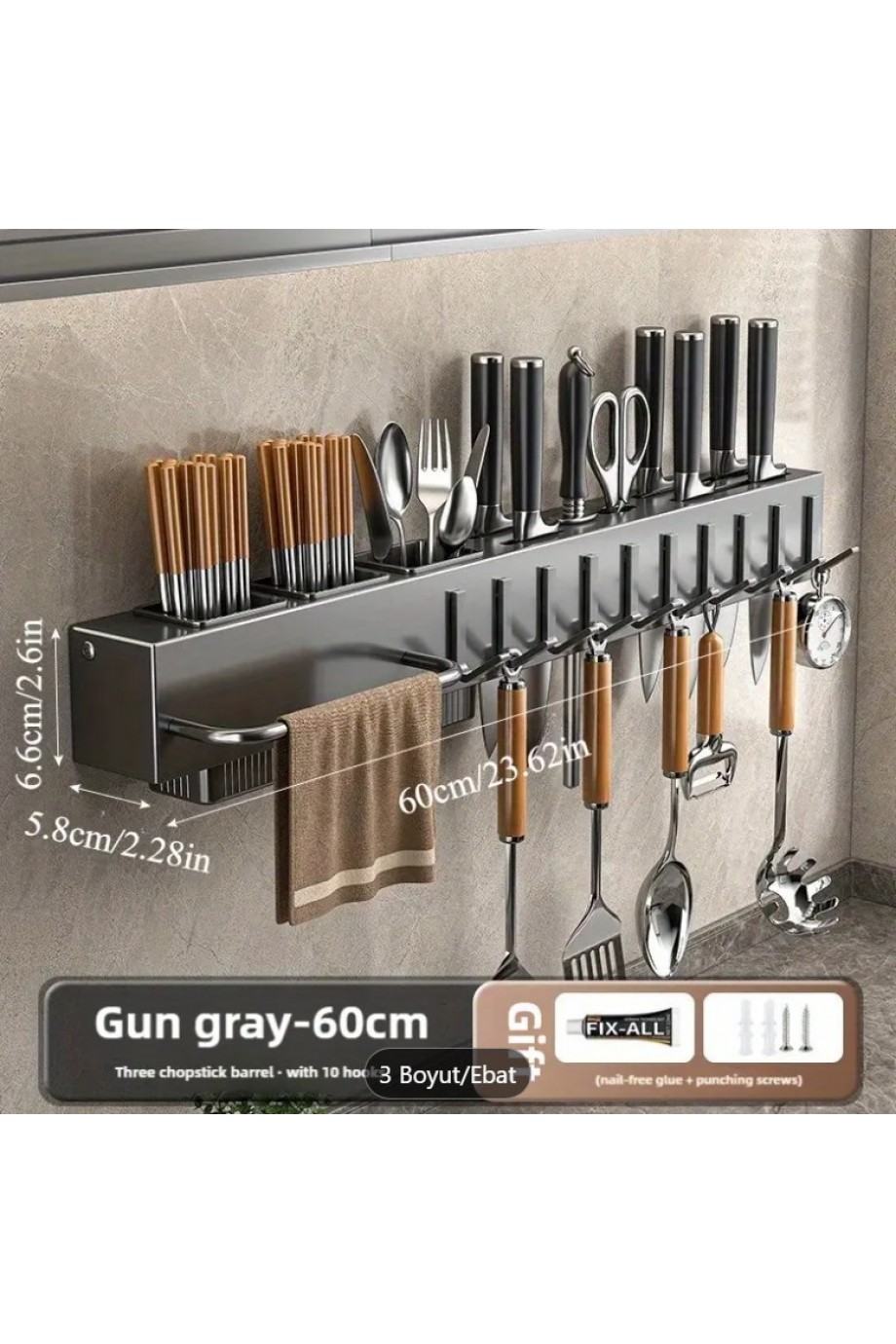 Mutfak Rafı Askılık Duvara Monte Kendinden Yapışkanlı Düzenleyici Delmeden Montaj